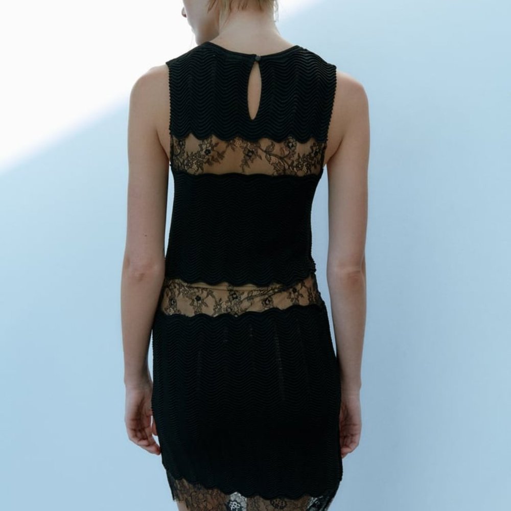 NWT ZARA MIXED LACE KNIT DRESS  BLACK - REF. 2488/009 S,L, M